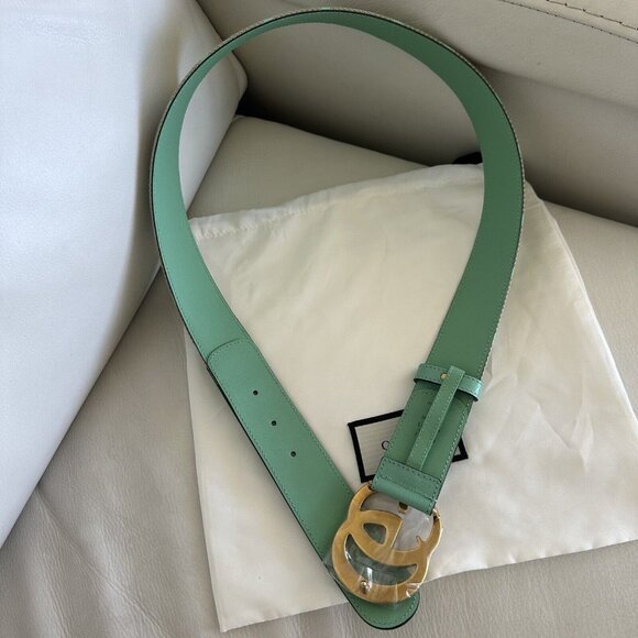 NEW Gucci GG Marmont Jumbo GG Belt Beige/Mint Size 85 inch 34 In main image 9